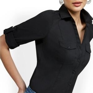 New York & Company Black Button-Down Shirt